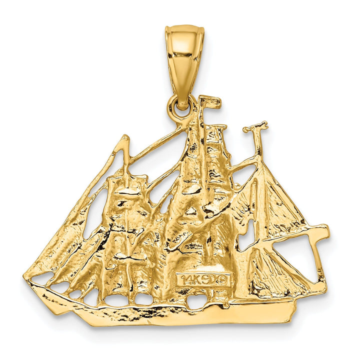 14K Yellow Gold 2-Dimensional Polished Finished Sailing Ship Charm Pendant