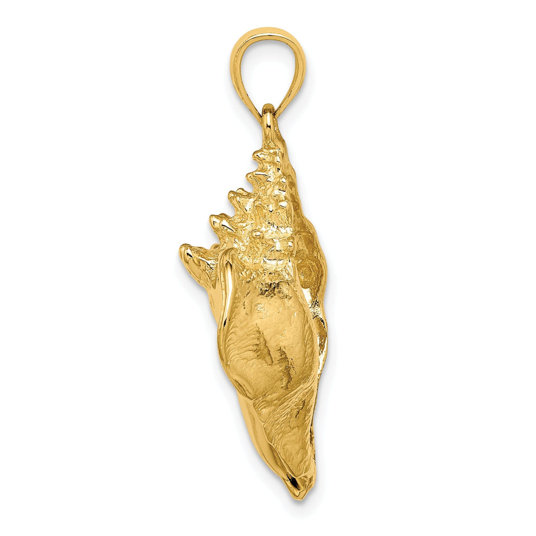 14K Yellow Gold Solid Polished Texture Finish Conch Shell Charm Pendant