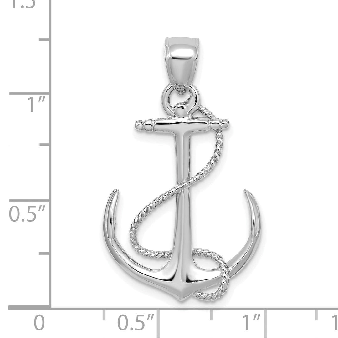 14K White Gold 3-Dimensional Polished Finished Anchor with Rope Design Charm Pendant