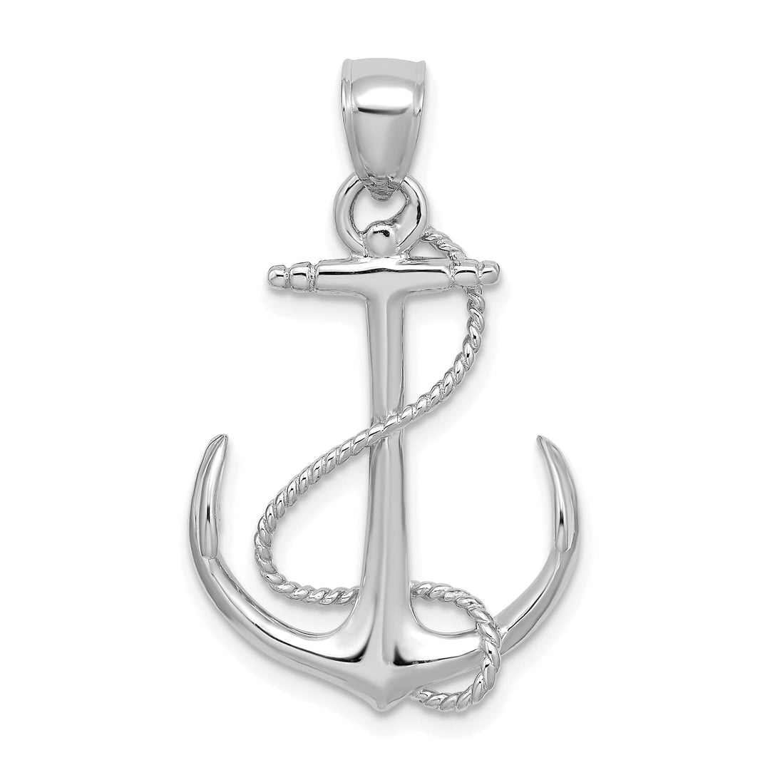 14K White Gold 3-Dimensional Polished Finished Anchor with Rope Design Charm Pendant