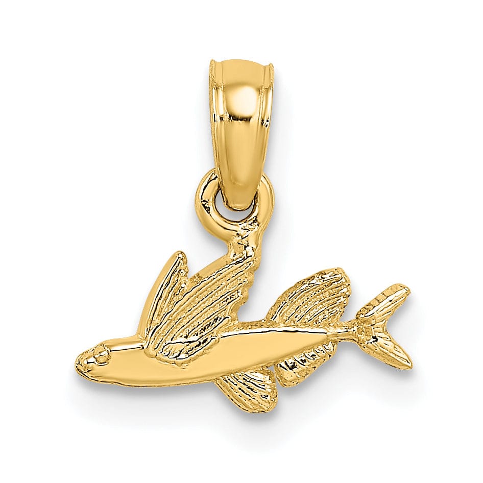 14K Yellow Gold Textured Polished Finish Mini Size Flying Fish Charm Pendant