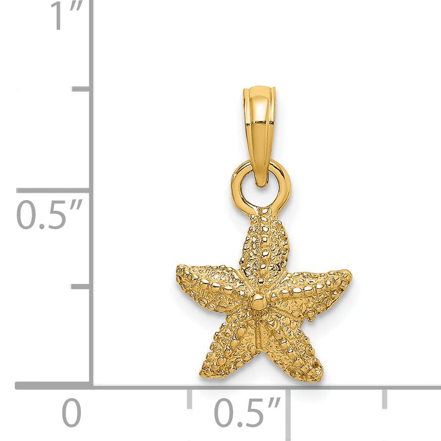 14K Yellow Gold Solid Polished Textured Finish Open Back Starfish Charm Pendant