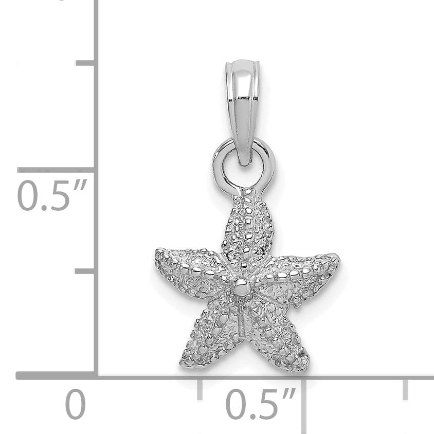 14K White Gold Solid Polished Textured Finish Open Back Starfish Charm Pendant