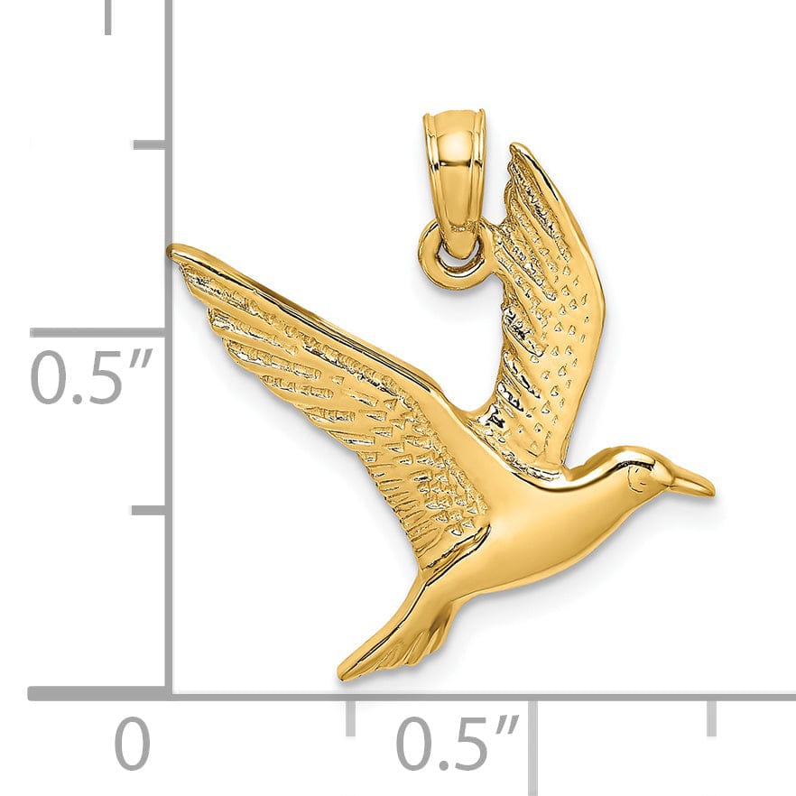 14K Yellow Gold Textured Polished Finish Flying Seagull Charm Pendant