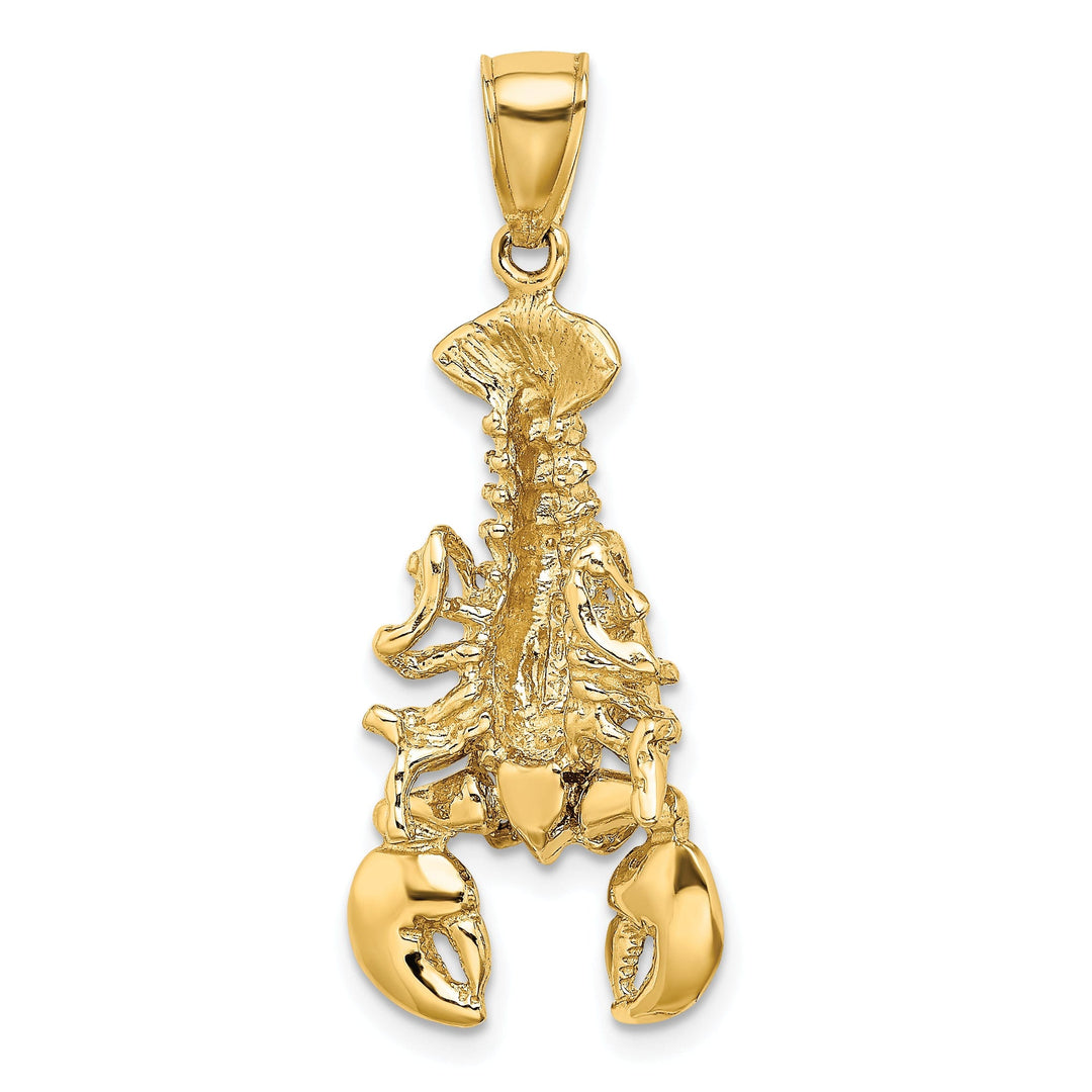 14K Yellow Gold Solid Polished Texture Finish Moveable Lobster Charm Pendant