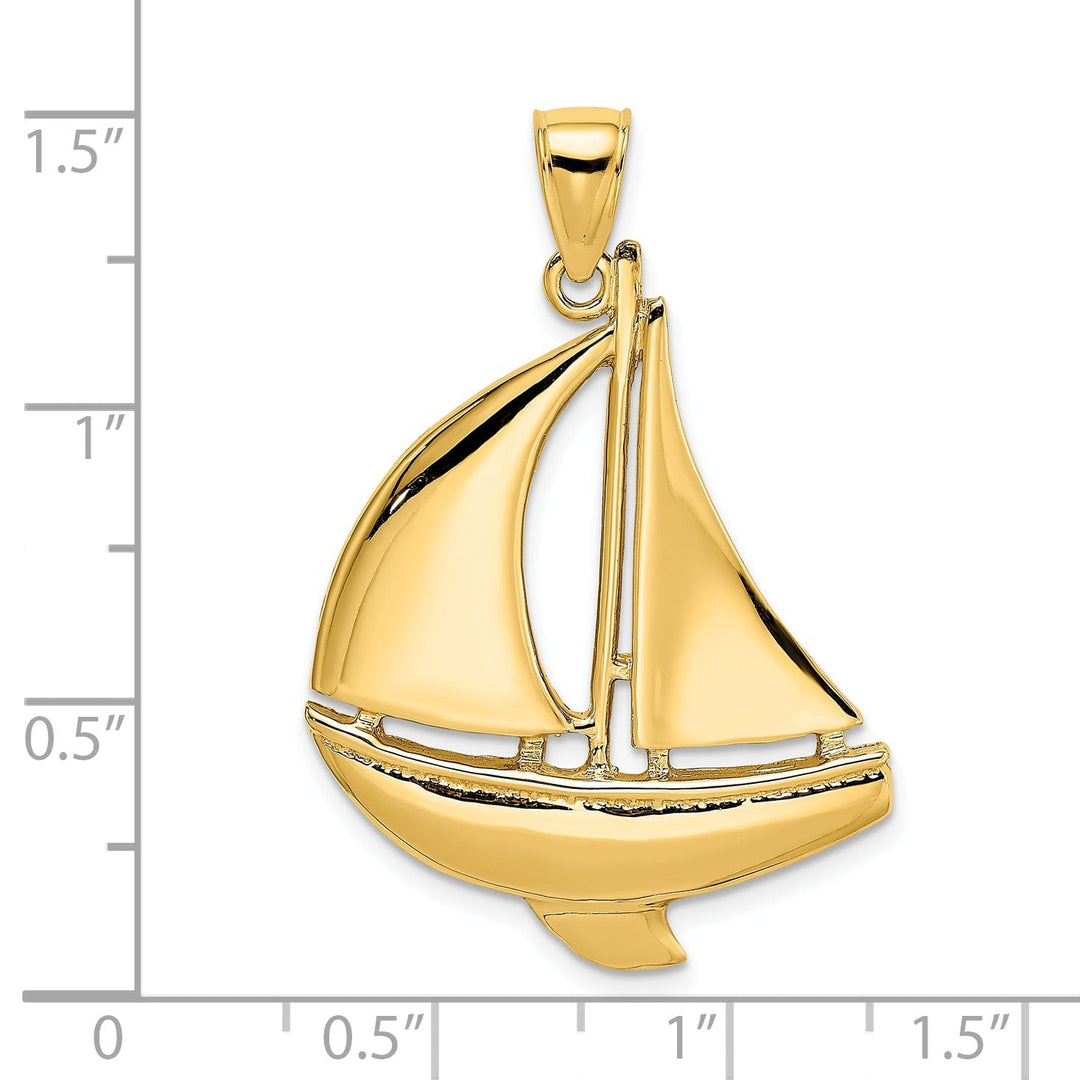 14K Yellow Gold 2-Dimensional Polished Finished Sailboat Charm Pendant