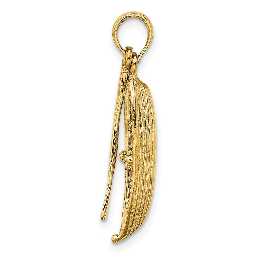14K Yellow Gold 3-Dimensional Boat Polish Finish With Dangling Oars Charm Pendant