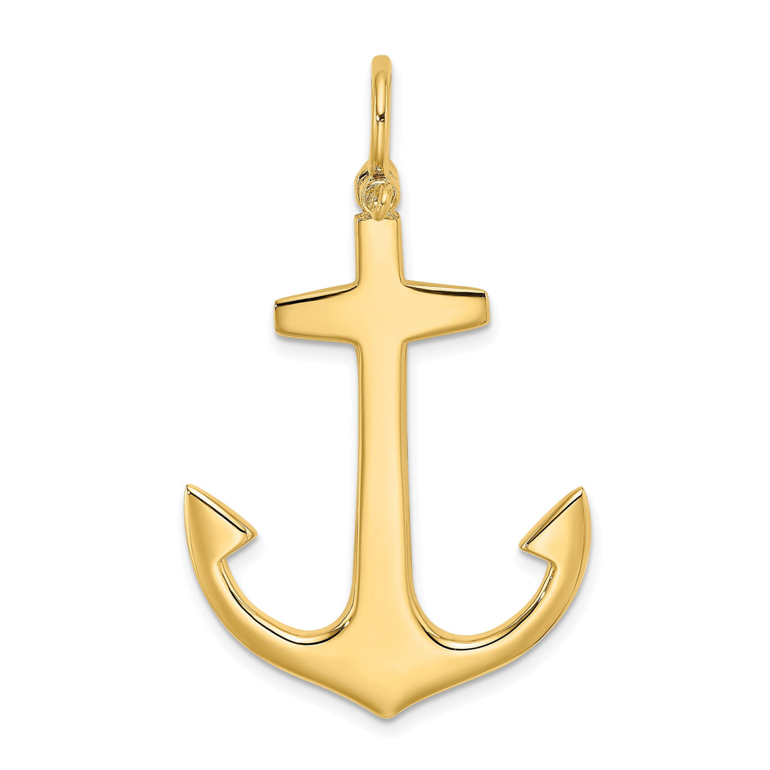 14K Yellow Gold 3-Dimensional Polished Finished Large Anchor Charm Pendant