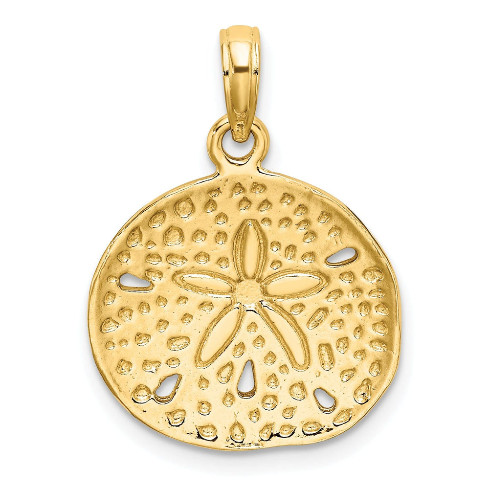 14K Yellow Gold Textured Polished Finish Cut Out Sea Sand Dollar Design Charm Pendant