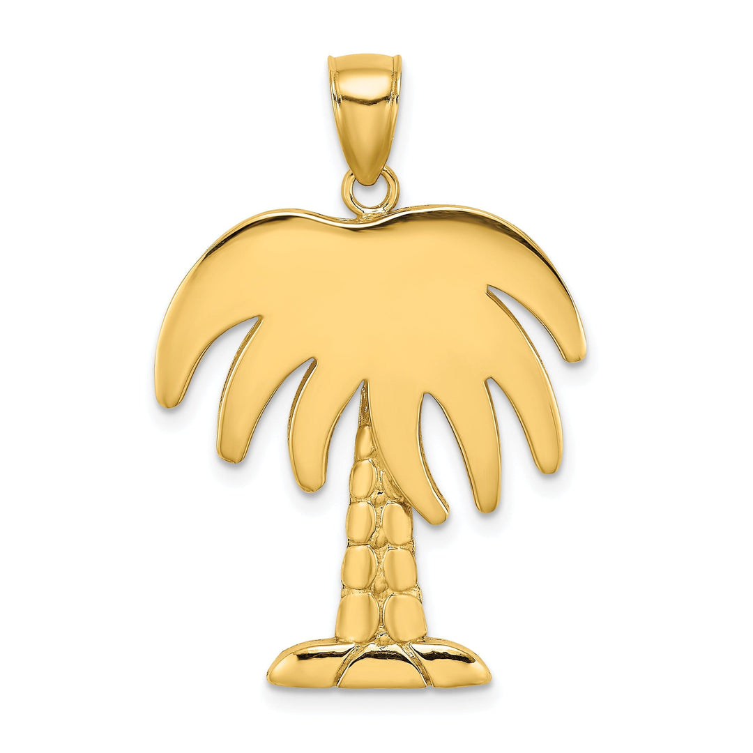 14K Yellow Gold Polished Concave Shape Large Charleston Palm Tree Pendant