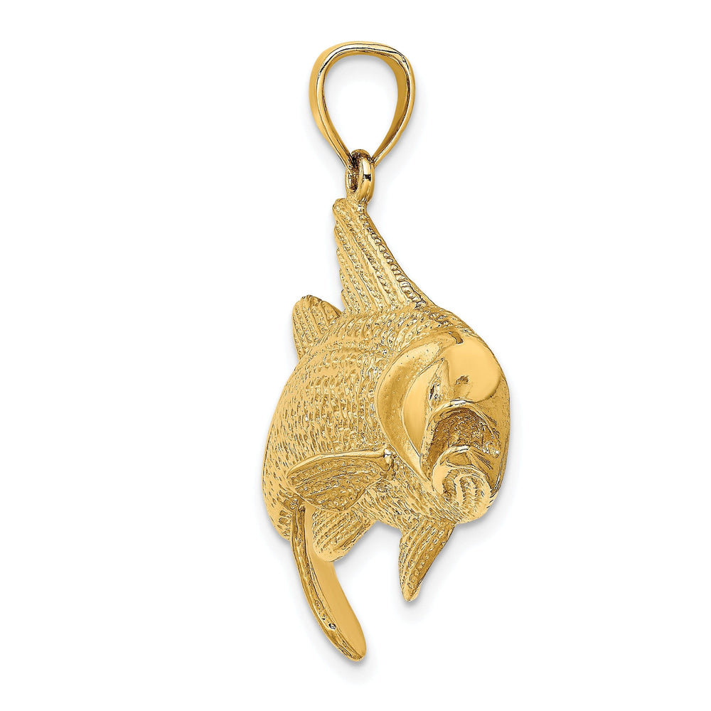 14K Yellow Gold Textured Polished Finish 2-Dimensional Red Fish Charm Pendant