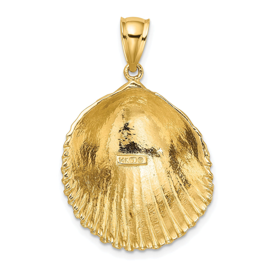14K Yellow Gold Textured Polished Finish Scallop Shell Charm Pendant