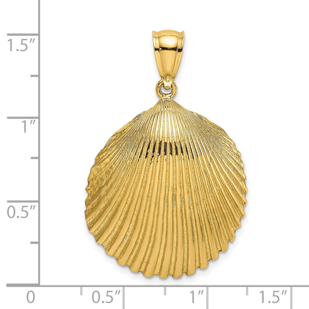 14K Yellow Gold Textured Polished Finish Scallop Shell Charm Pendant
