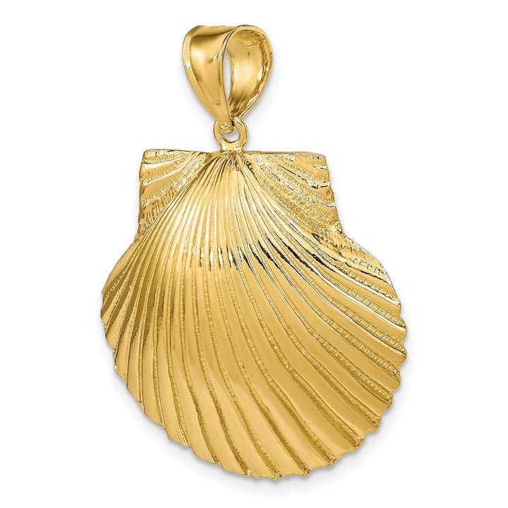 14K Yellow Gold 3-Dimensional Polished Textured Finish Scallop Sea Shell Charm Pendant