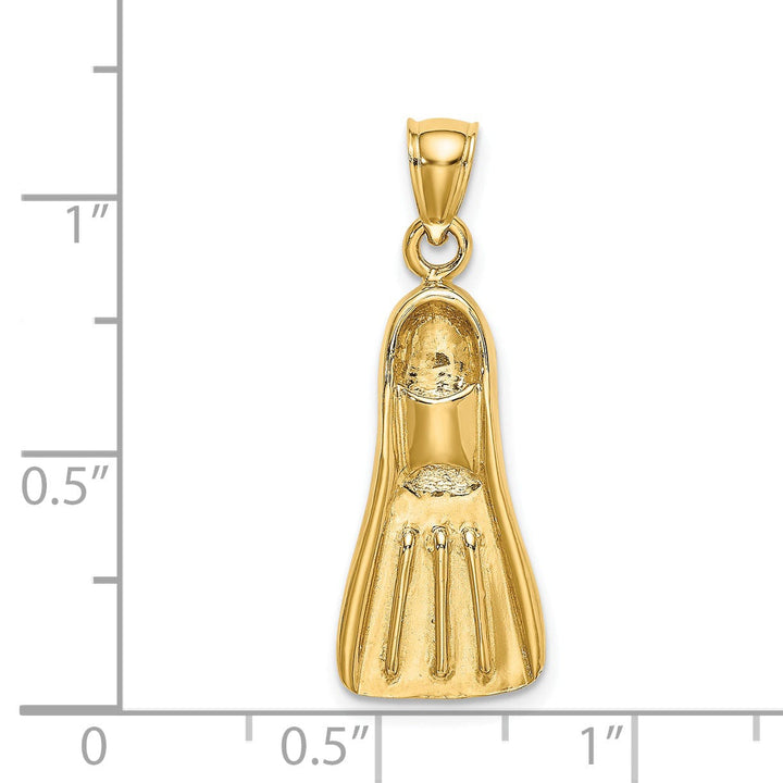 14K Yellow Gold Polish Finish 3-Dimensional Scuba Flipper Charm Pendant