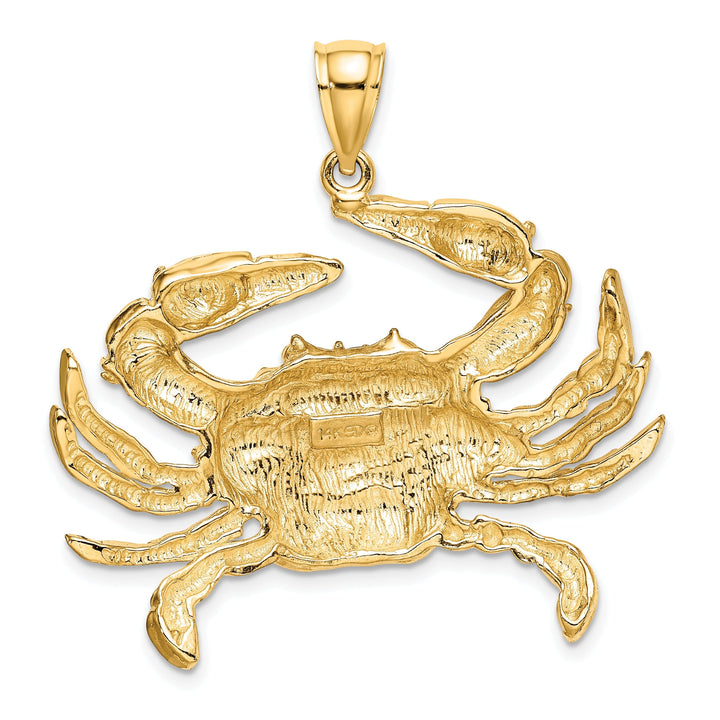 14K Yellow Gold Polish Finish Blue Claw Crab Charm Pendant