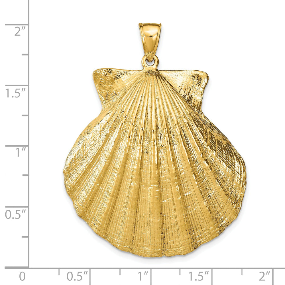 14K Yellow Gold Polished Textured Finish Scallop Sea Shell Charm Pendant