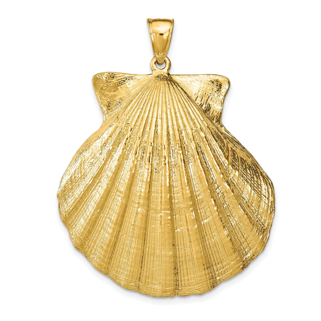 14K Yellow Gold Polished Textured Finish Scallop Sea Shell Charm Pendant