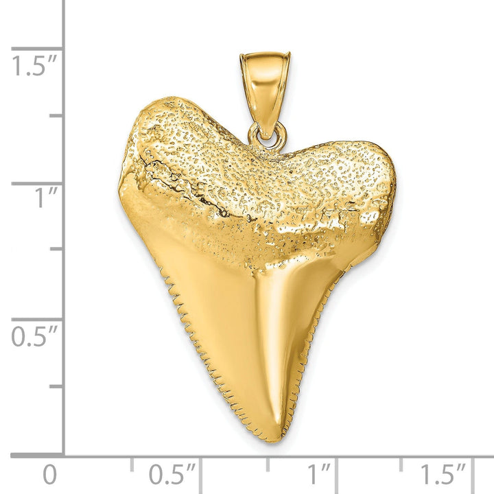 14K Yellow Gold Solid Polished Finish 3-Dimensional Shark Tooth Charm Pendant