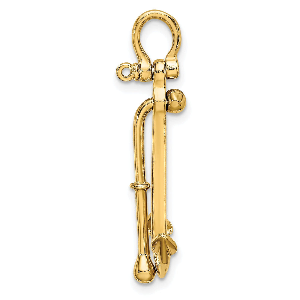 14K Yellow Gold 3-Dimensional Polished Finished Anchor 2-Piece Moveable Charm Pendant