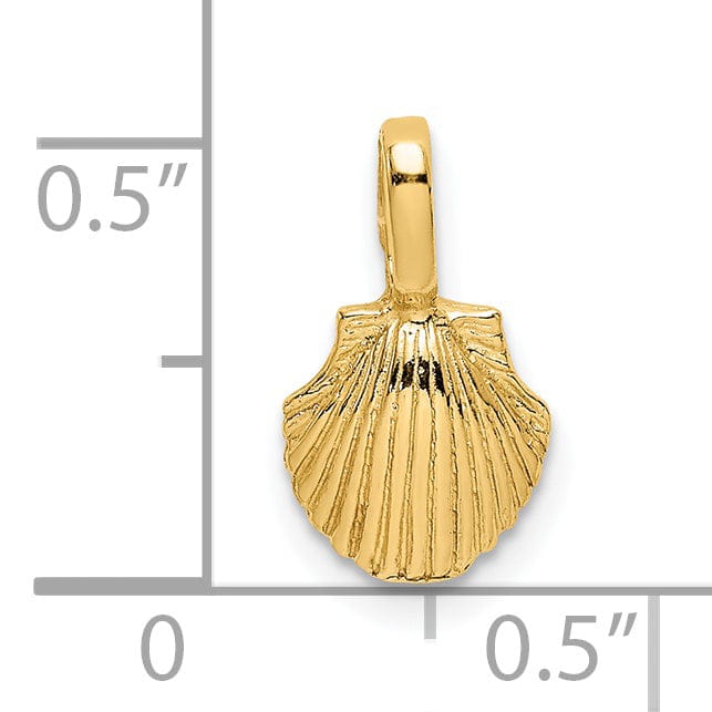14K Yellow Gold Polished Textured Finish Mini Size Sea Scallop Shell Charm Pendant