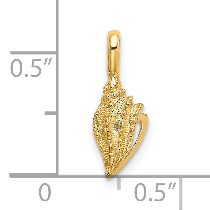 14K Yellow Gold Solid Open Back Polished Textured Finish Mini Conch Shell Charm Pendant