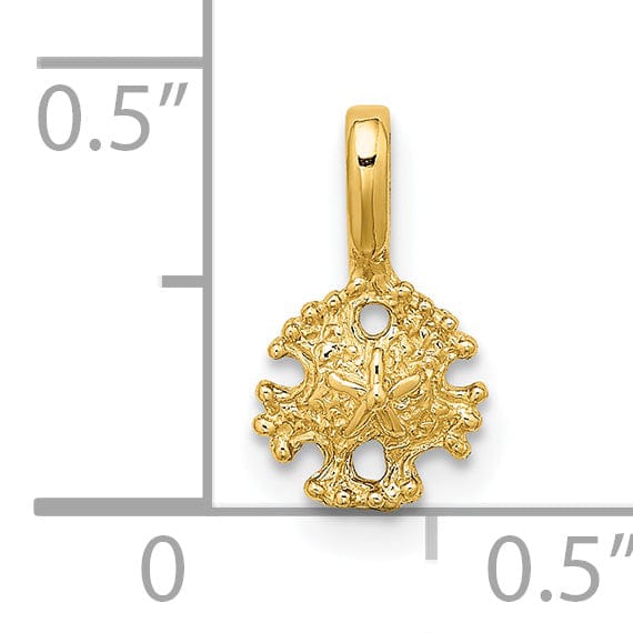 14K Yellow Gold Polished Textured Finish Mini Sea Sand Dollar with Fixed Bail Charm Pendant