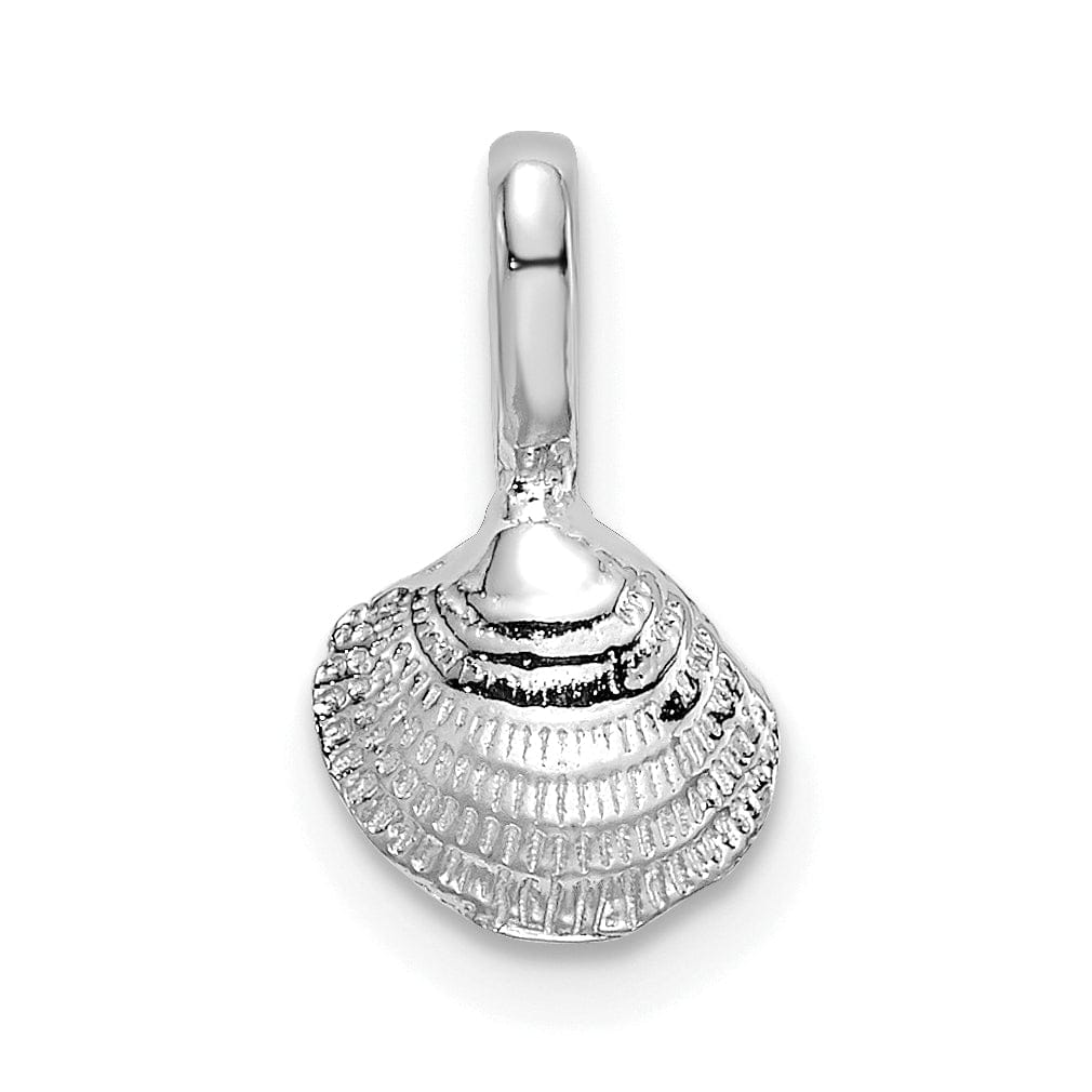 14K White Gold Solid Polished Mini Clam Shell Pendant