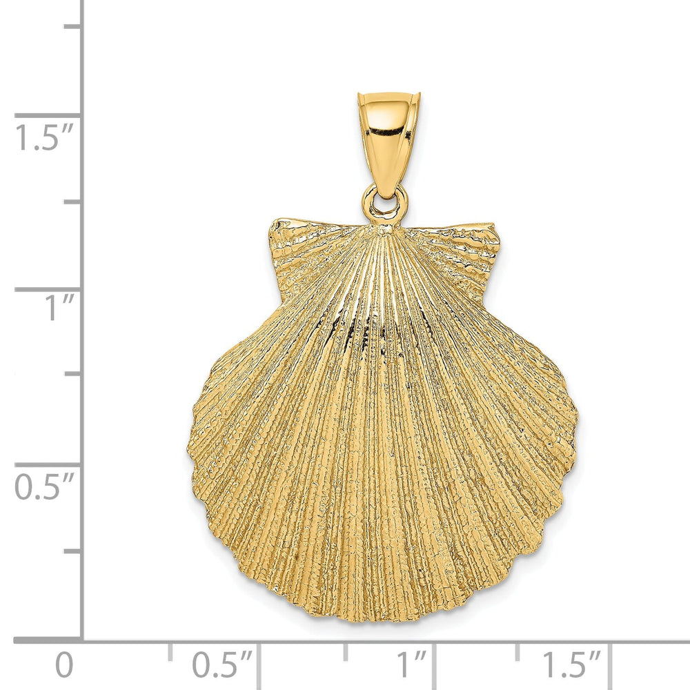 14K Yellow Gold Polished Texture Finish Scallop Sea Shell Charm Pendant