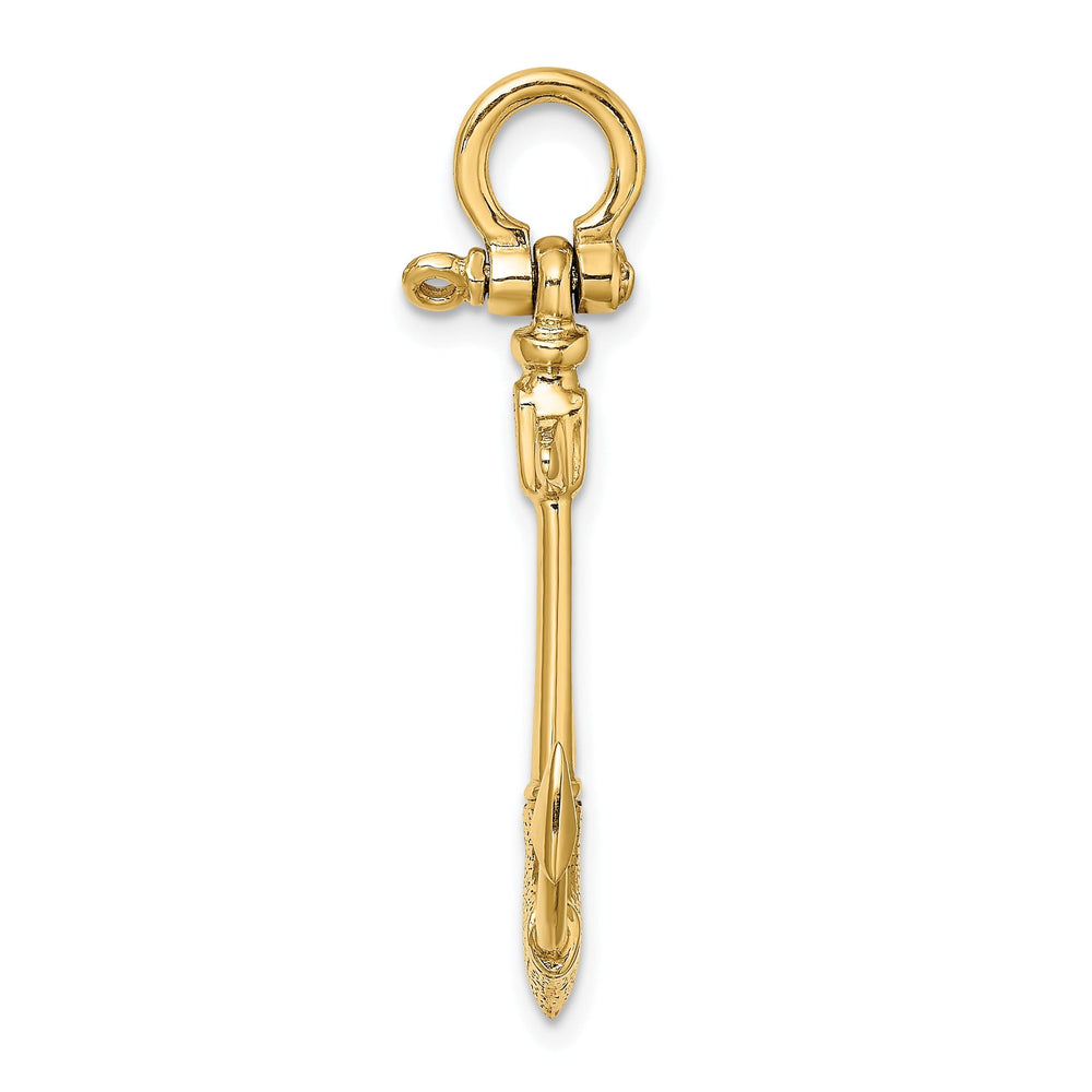 14K Yellow Gold 3-Dimensional Texture Polished Finish Anchor Charm Pendant