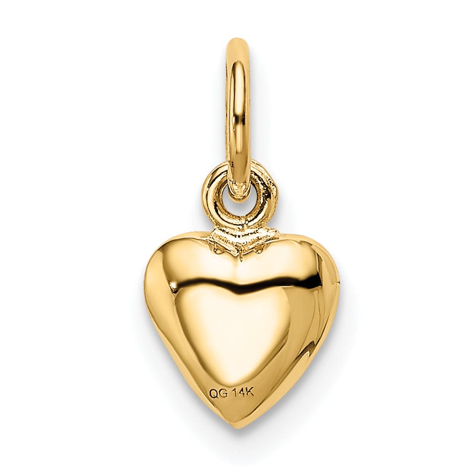 14K Yellow Gold Hollow PolishedFinish 3-Dimensional Small Size Puffed Heart Design Charm Pendant