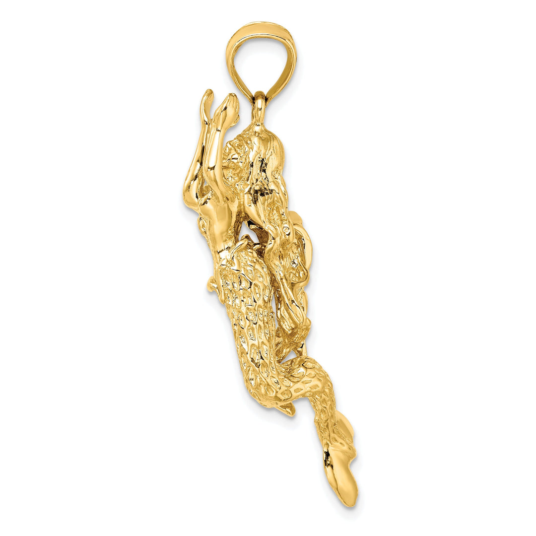 14K Yellow Gold Textured Finish3-Dimensional Large Size Mermaid Charm Pendant