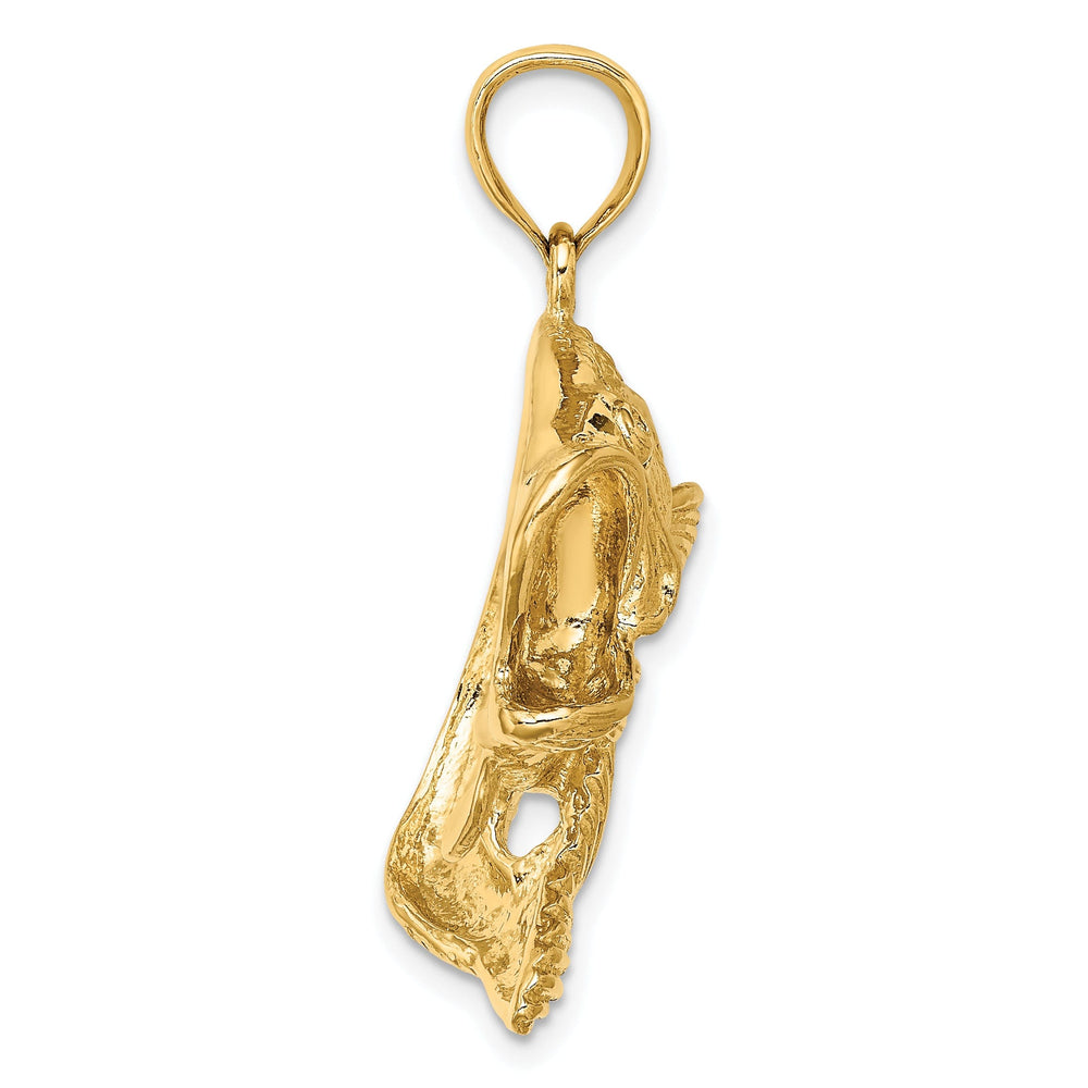 14k Yellow Gold 2-Dimensional Solid Polished Textured Finish Bass Fish Jumping Charm Pendant