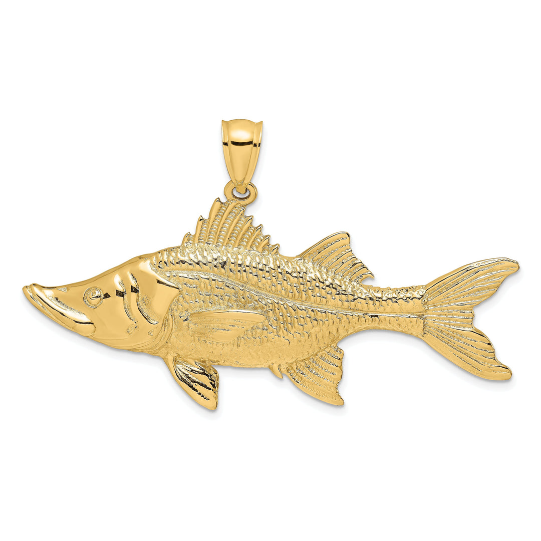 14K Yellow Gold Polished Textured Finish 3D Tarpon Fish Charm Pendant