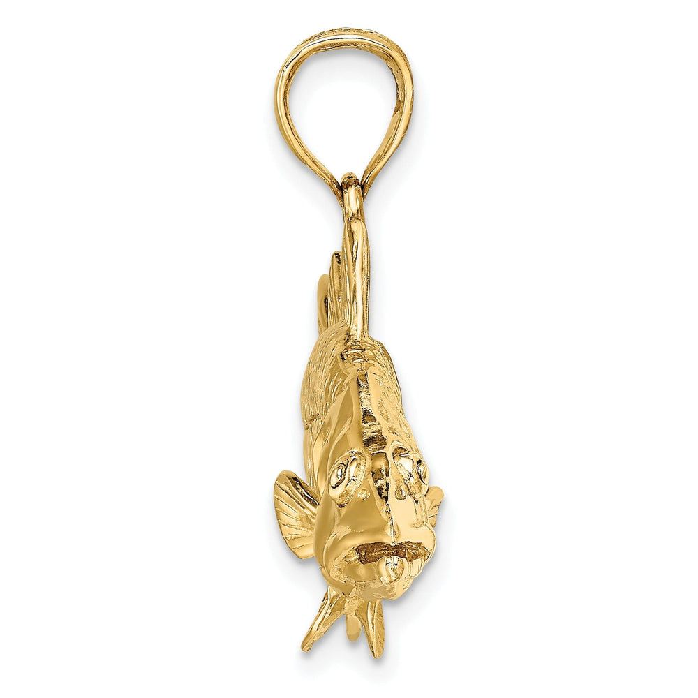 14K Yellow Gold Polished Textured Finish 3-Dimensional Snook Fish Charm Pendant