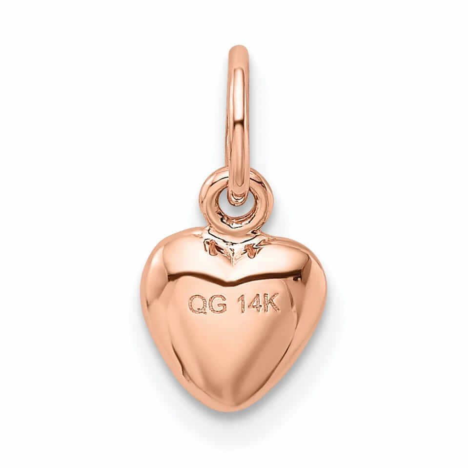 14K Rose Gold Hollow Polished Finish 3-Dimensional Small Size Puffed Heart Design Charm Pendant