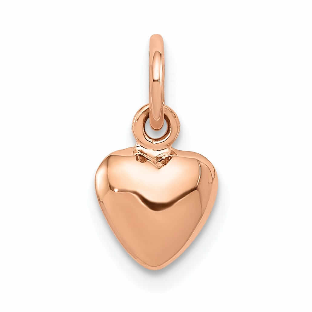 14K Rose Gold Hollow Polished Finish 3-Dimensional Small Size Puffed Heart Design Charm Pendant