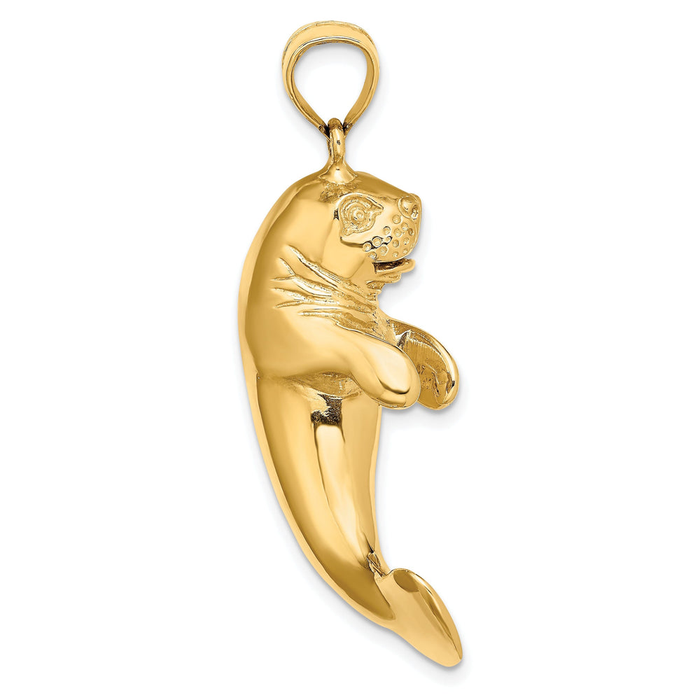 14K Yellow Gold Solid 3-Dimensional Polished Finish Manatee Charm Pendant