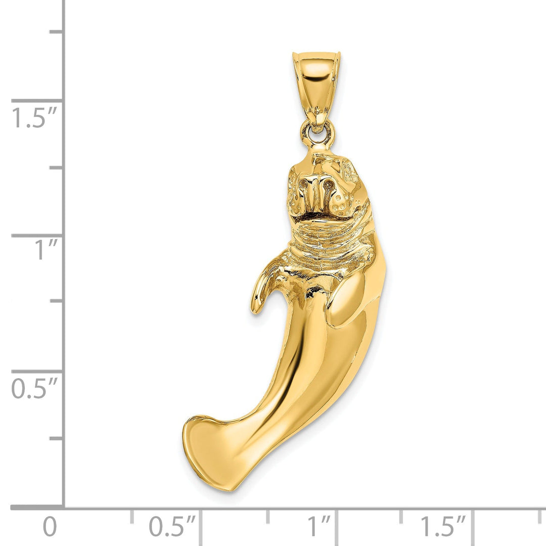 14K Yellow Gold Solid 3-Dimensional Polished Finish Manatee Charm Pendant