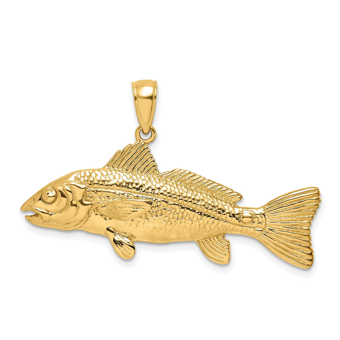 14K Yellow Gold Textured Polished Finish 3-Dimensional Red Fish Charm Pendant