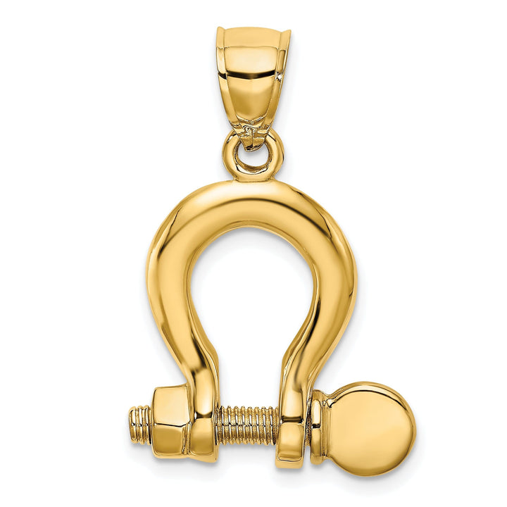 14K Yellow Gold Polished Finish 3-D Large Moveable Ship Shackle Charm