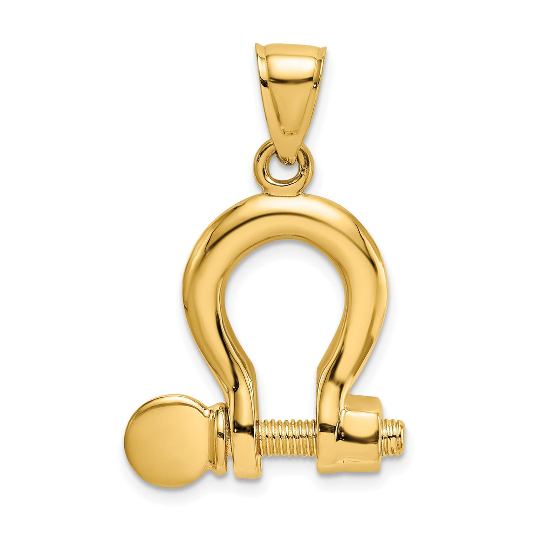 14K Yellow Gold Polished Finish 3-D Large Moveable Ship Shackle Charm