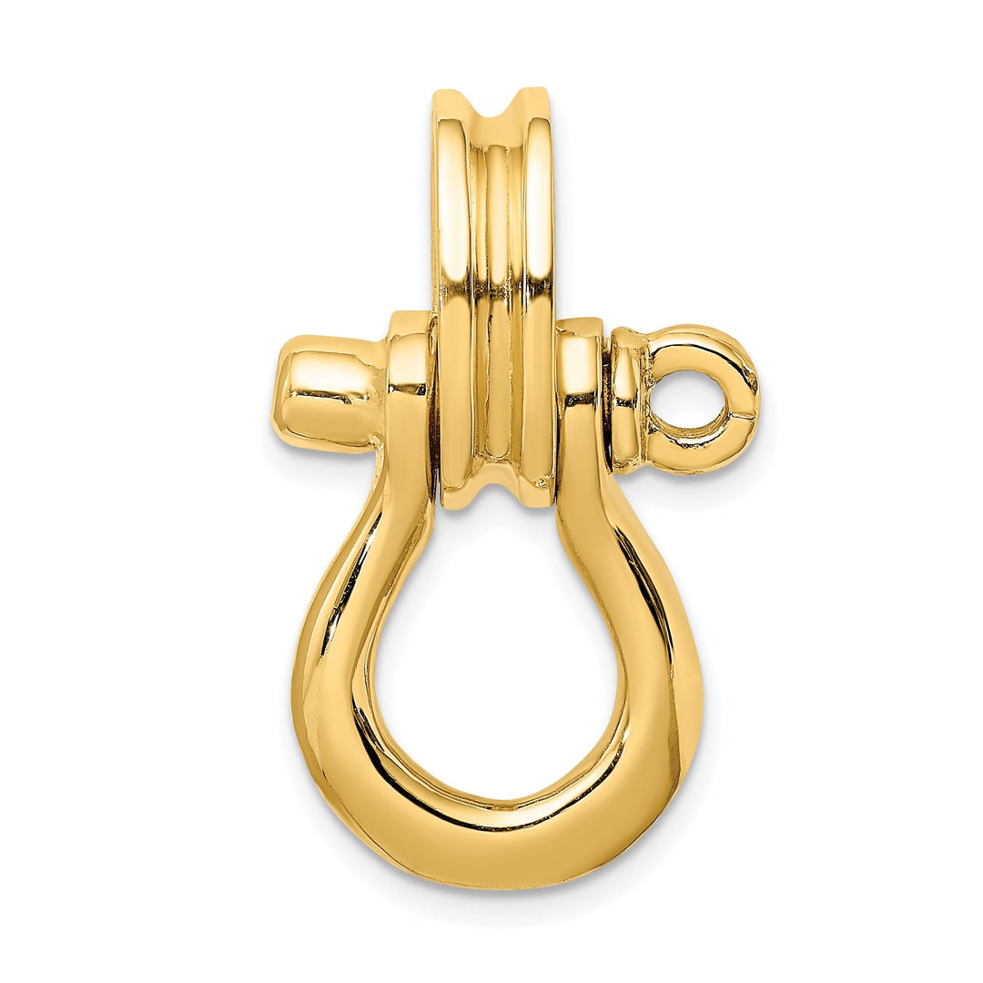 14K Yellow Gold Polished Finish 3-D Large Shipping Shackle With Pulley Bail Charm