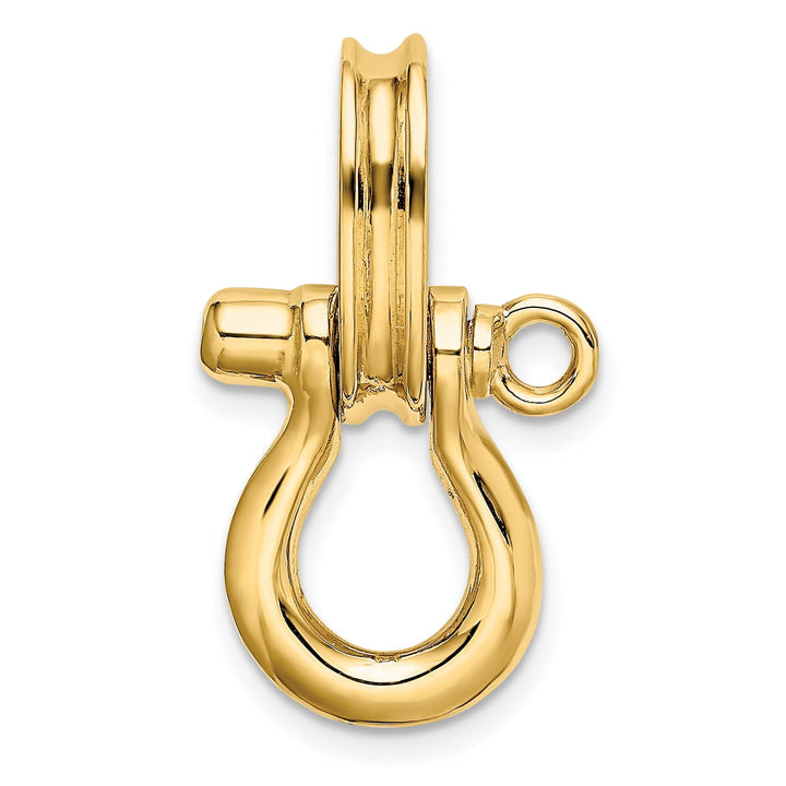 14K Yellow Gold Polished Finish 3-D Medium Shipping Shackle With Pulley Bail Charm