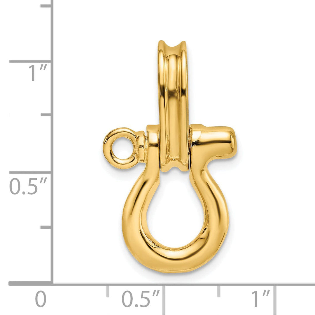 14K Yellow Gold Polished Finish 3-D Medium Shipping Shackle With Pulley Bail Charm