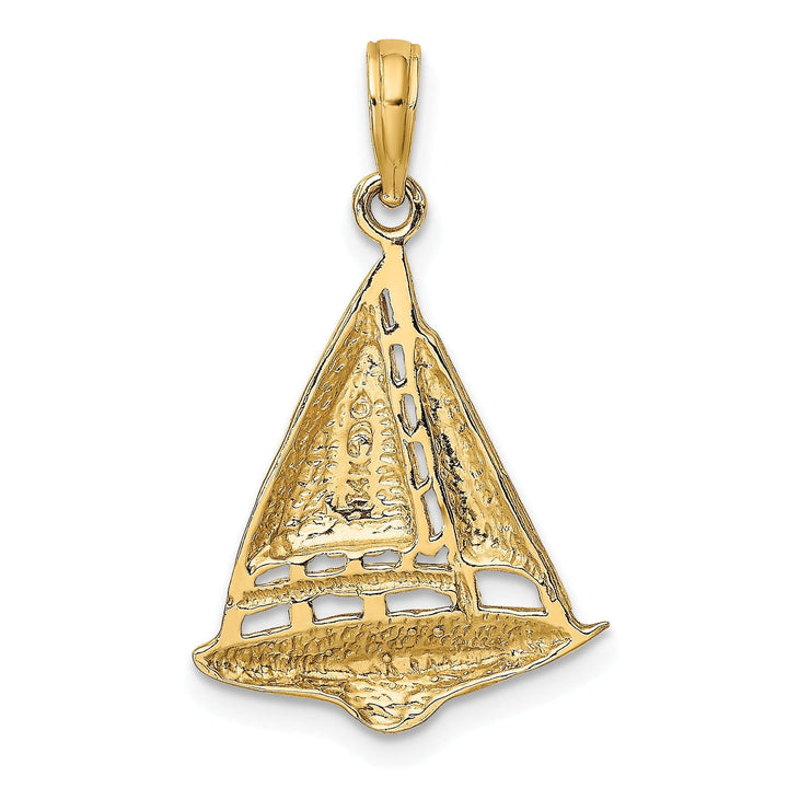 14K Yellow Gold Polished Texture Finished 2-Dimensional Sailboat Design Charm Pendant