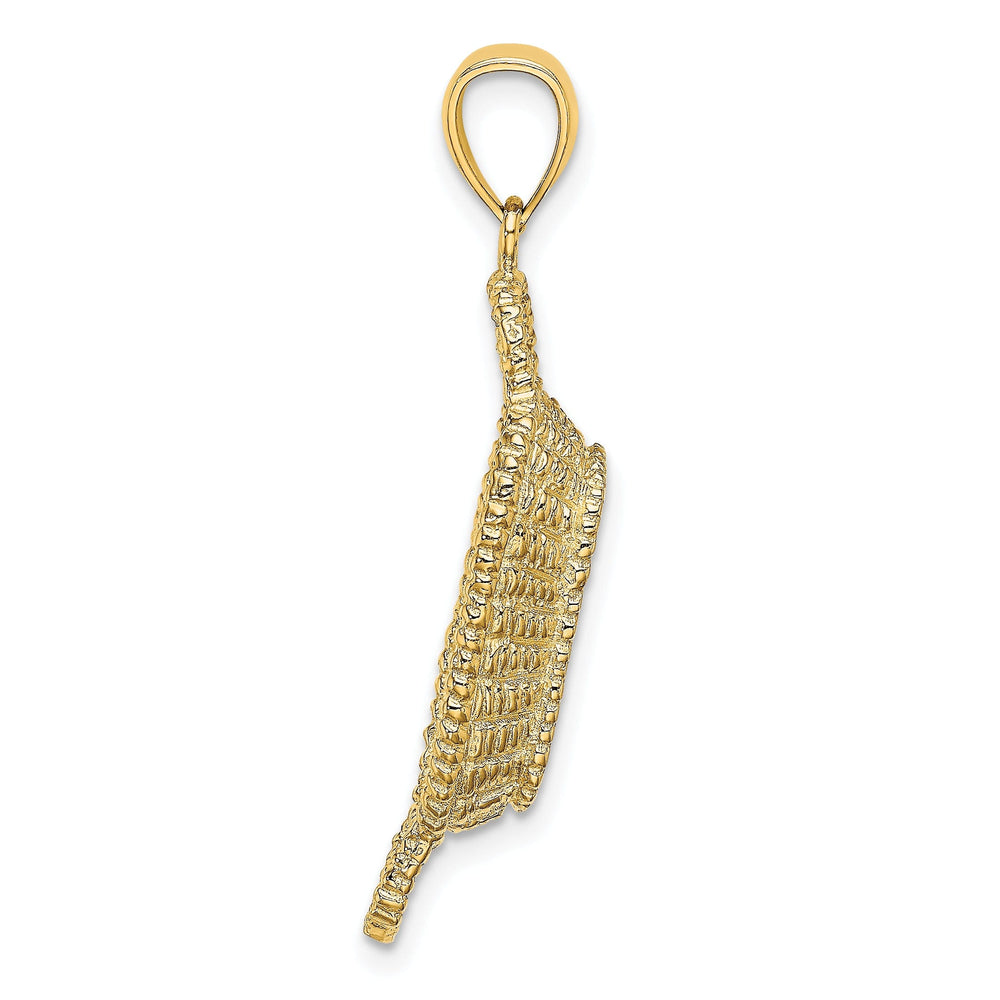 14K Yellow Gold Texture Finish 3-Dimensional 2 Handles Rectangular Basket Charm Pendant