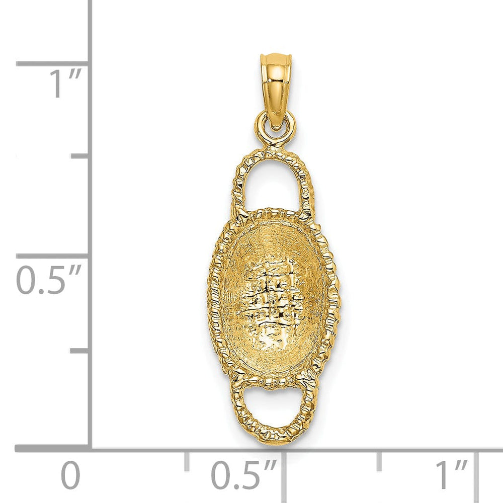 14K Yellow Gold Texture Finish 3-Dimensional 2 Handles Oval Basket Charm Pendant