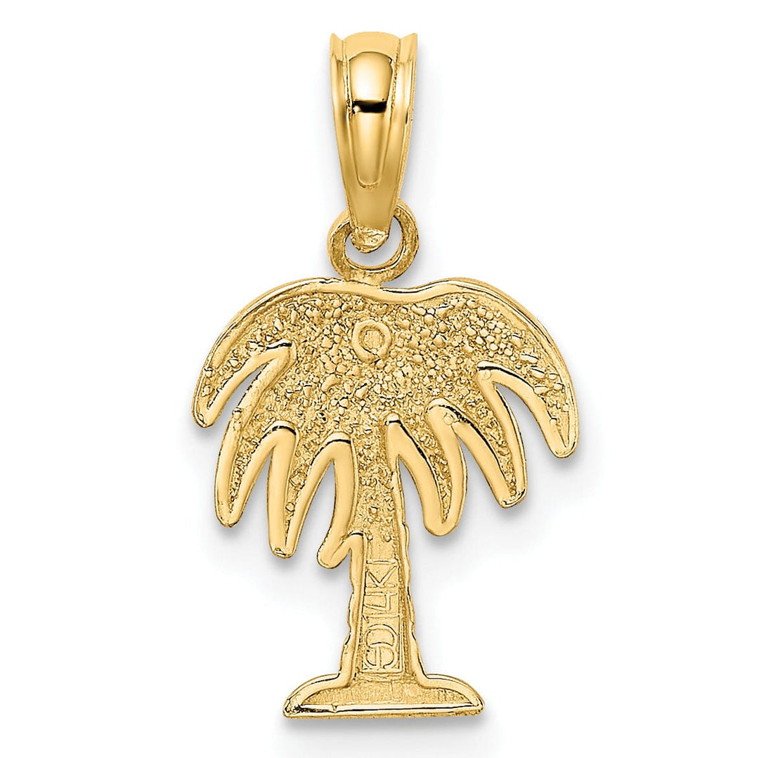 14K Yellow Gold Polished Finish Concave Shape Charleston Palm Tree Charm Pendant
