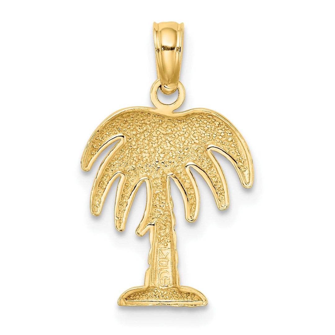14K Yellow Gold Polished Texture Finish Charleston Palm Tree Charm Pendant